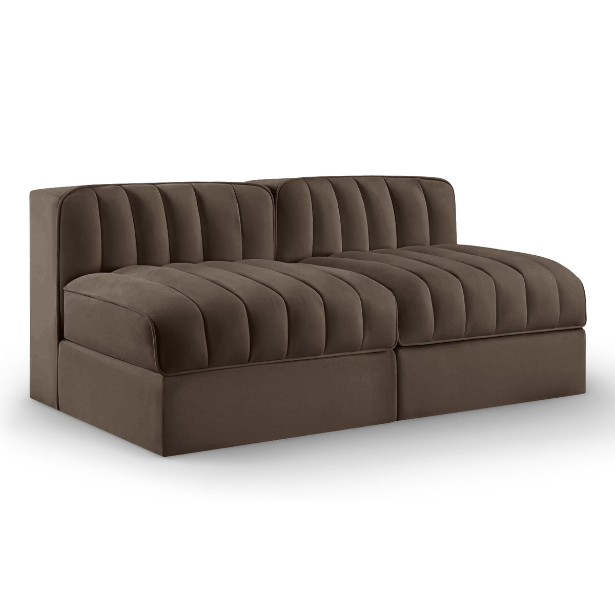 Rummi Brown Velvet Performance Fabric Upholstered 2pc. Modular Loveseat in brown velvet, primary product view