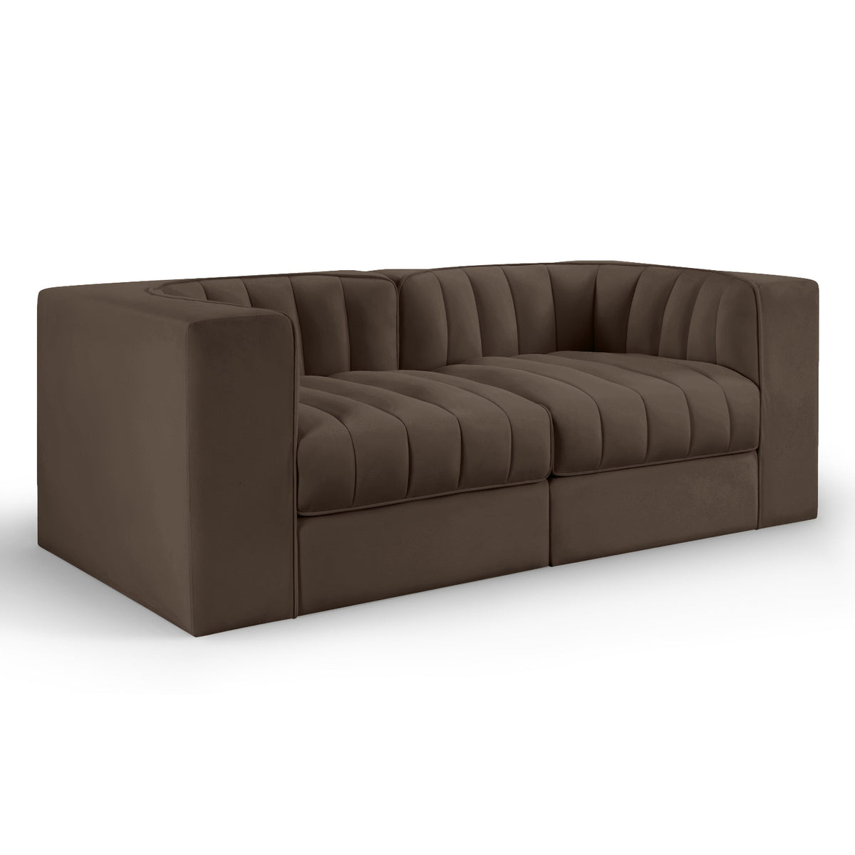 Rummi Brown Velvet Performance Fabric Upholstered 2pc. Modular Loveseat in brown velvet, primary product view