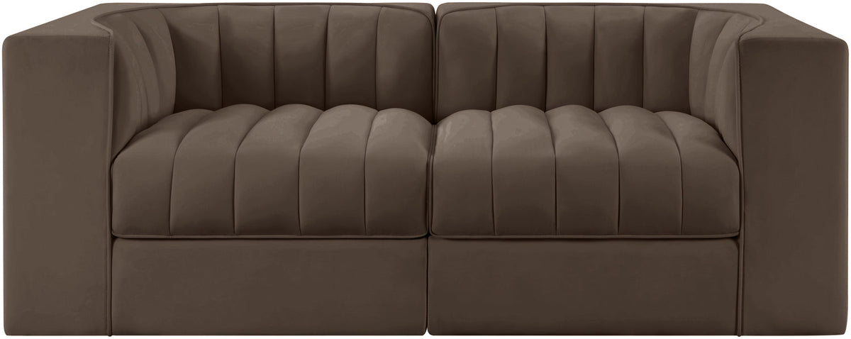 Rummi Brown Velvet Performance Fabric Upholstered 2 Piece Modular Loveseat