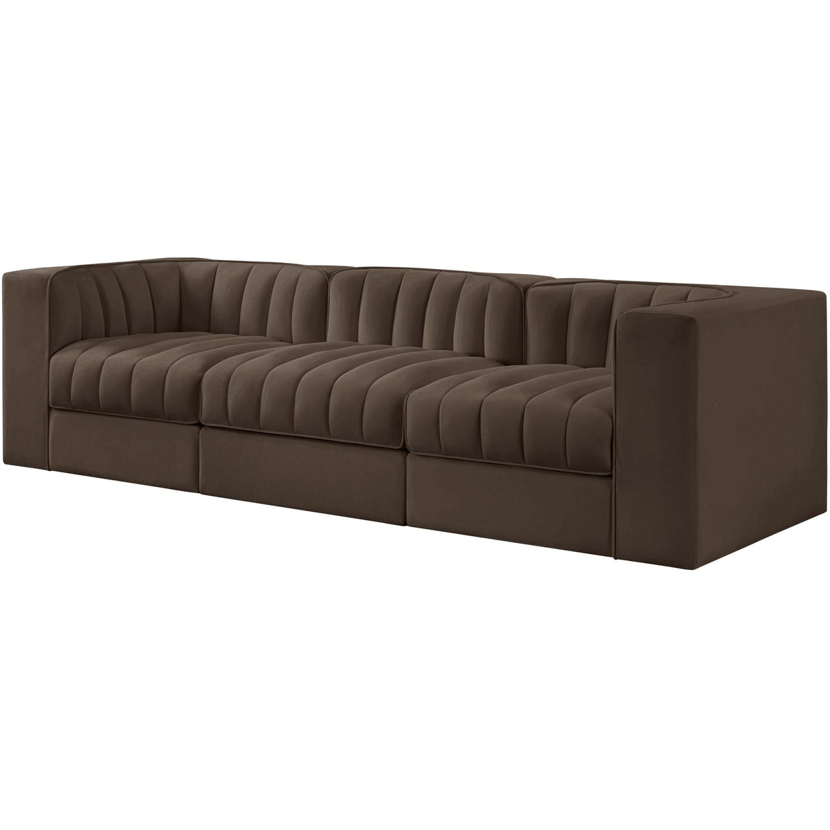 Rummi Brown Velvet Performance Fabric Upholstered 3 Piece Modular Sofa