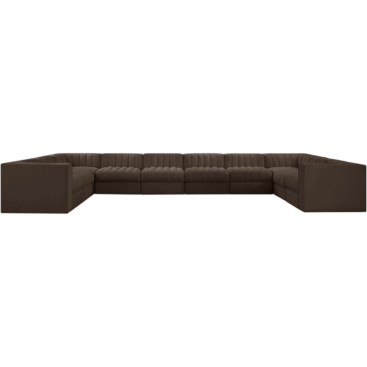 Rummi Brown Velvet Performance Fabric Upholstered 10 Piece Modular Sectional Sofa