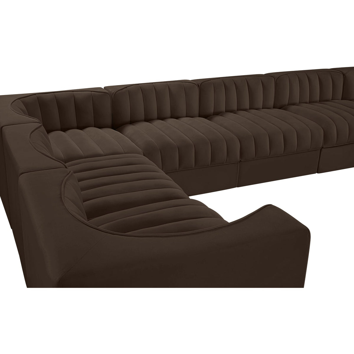 Rummi Brown Velvet Performance Fabric Upholstered 10 Piece Modular Sectional Sofa