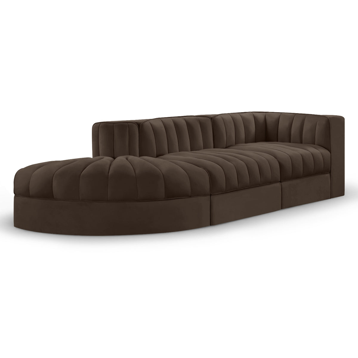 Rummi Brown Velvet Performance Fabric Upholstered 3pc. Modular Sectional in brown velvet, primary product view
