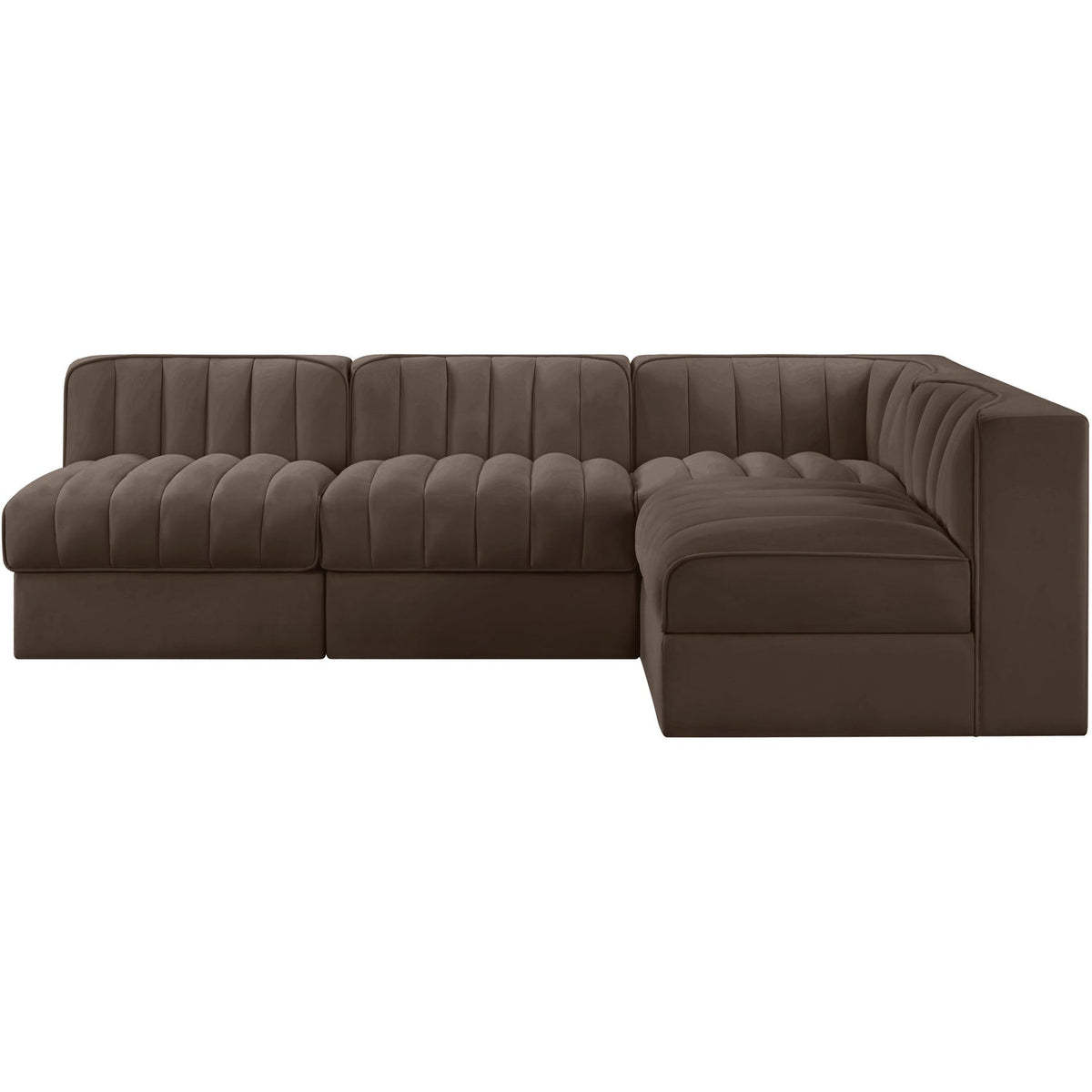 Rummi Brown Velvet Performance Fabric Upholstered 4 Piece Modular Sectional Sofa