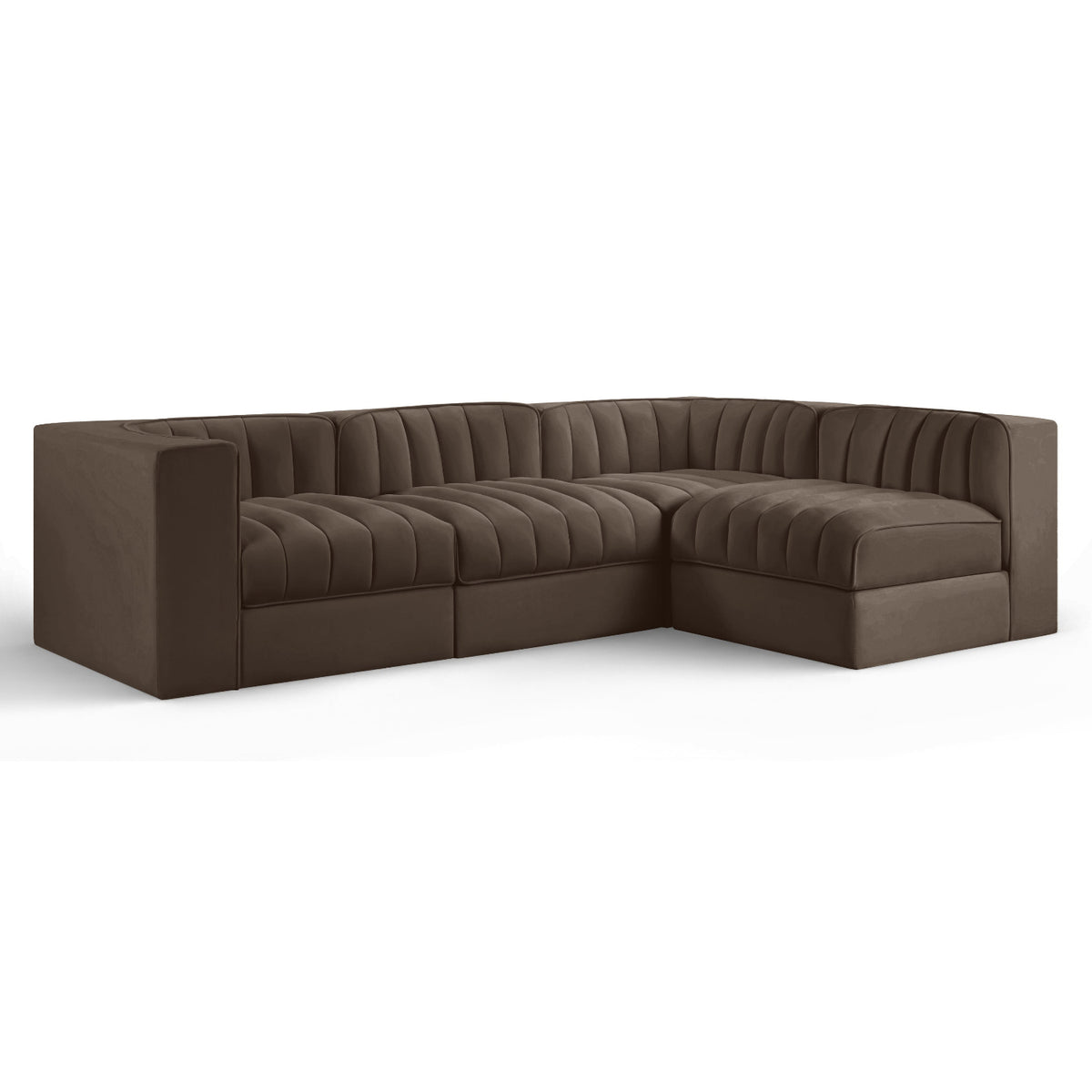 Rummi Brown Velvet Performance Fabric Upholstered 4pc. Modular Sectional in brown velvet, primary product view
