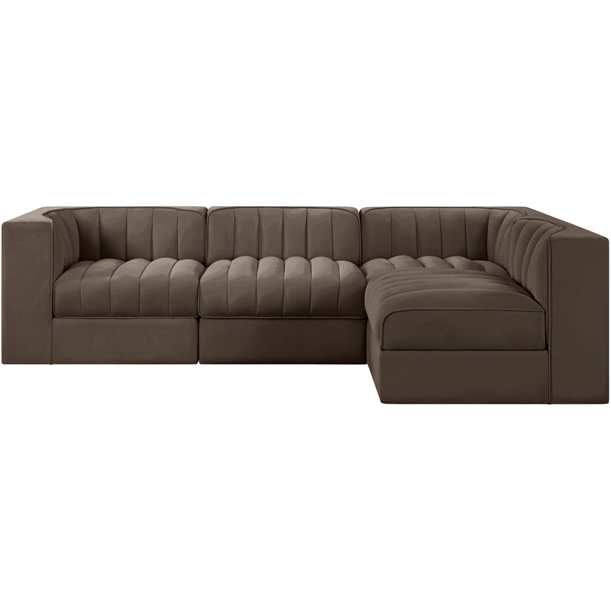 Rummi Brown Velvet Performance Fabric Upholstered 4 Piece Modular Sectional Sofa