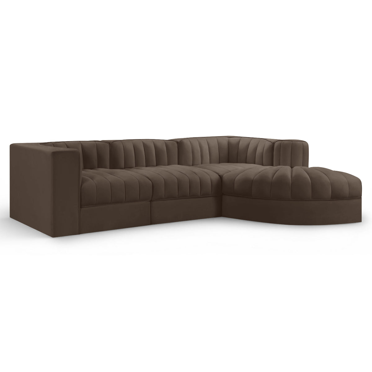 Rummi Brown Velvet Performance Fabric Upholstered 4pc. Modular Sectional in brown velvet, primary product view