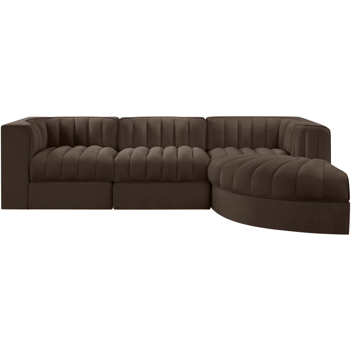 Rummi Brown Velvet Performance Fabric Upholstered 4 Piece Modular Sectional Sofa