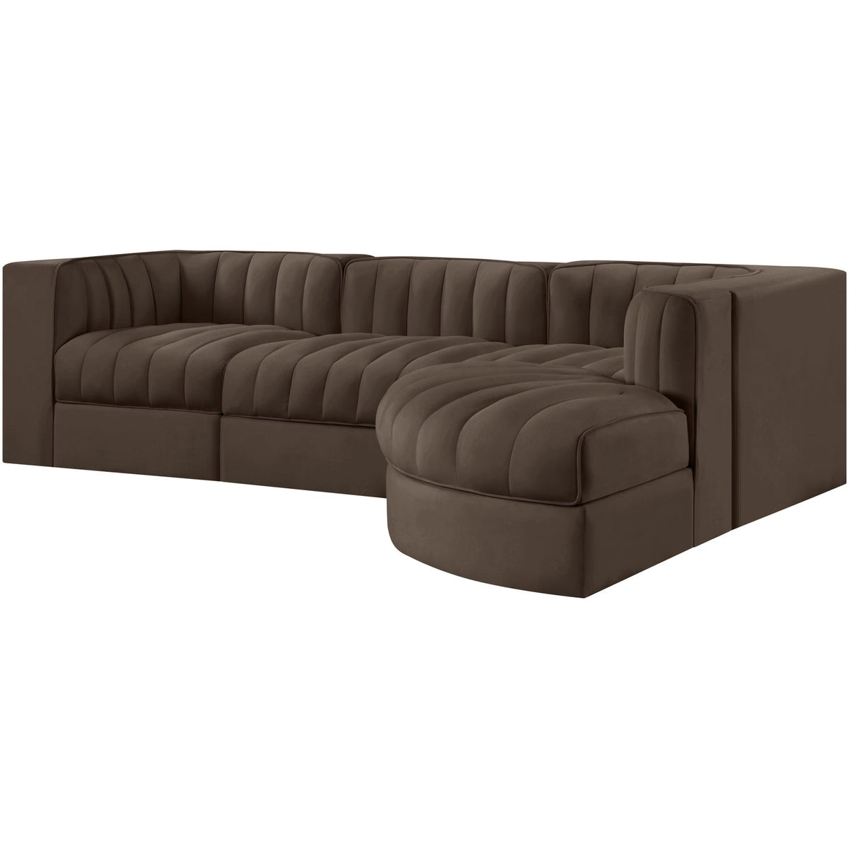 Rummi Brown Velvet Performance Fabric Upholstered 4 Piece Modular Sectional Sofa