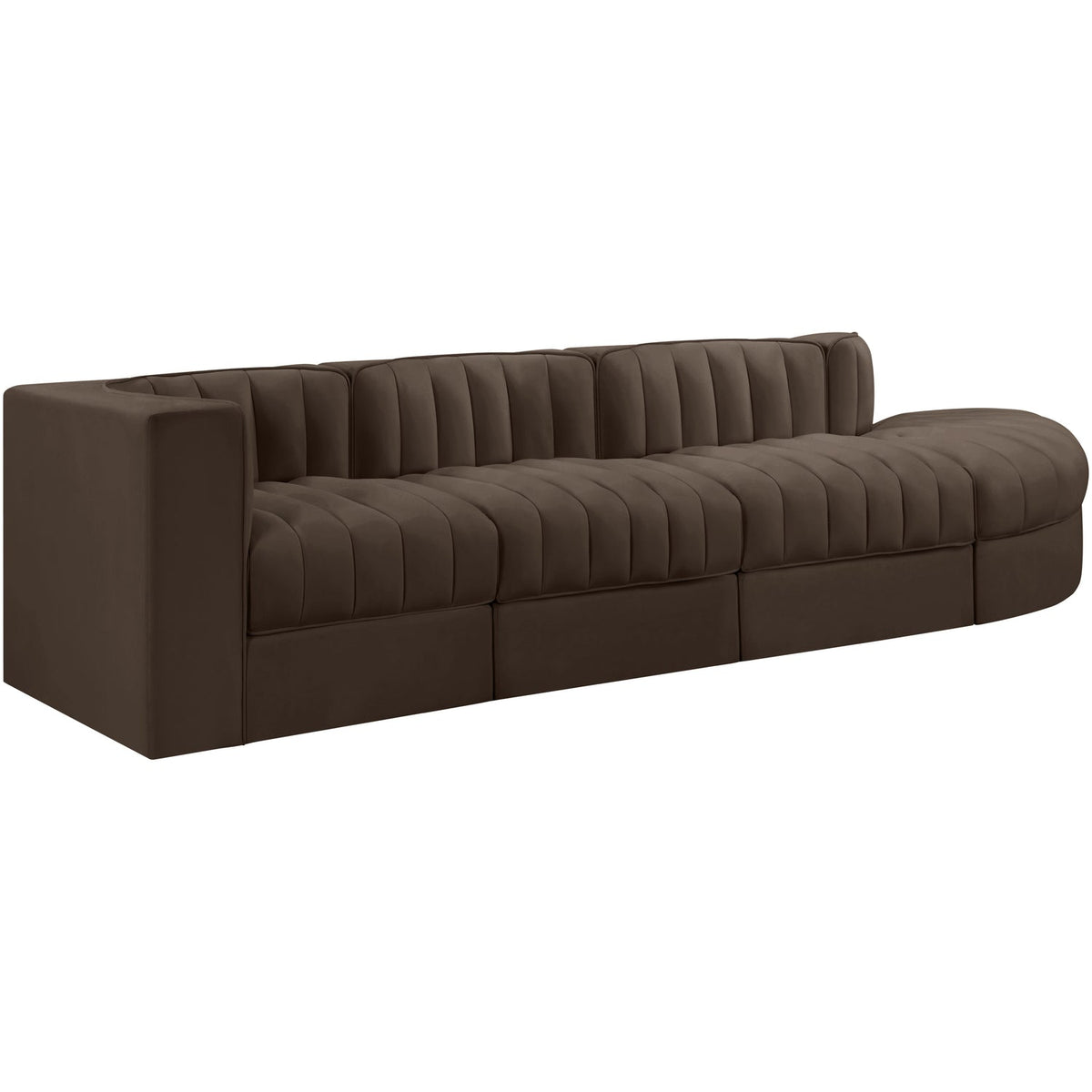 Rummi Brown Velvet Performance Fabric Upholstered 4 Piece Modular Sectional Sofa