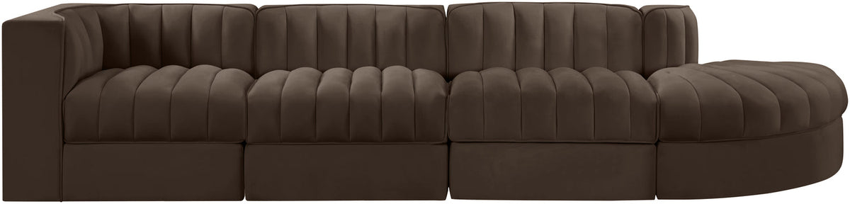 Rummi Brown Velvet Performance Fabric Upholstered 4 Piece Modular Sectional Sofa