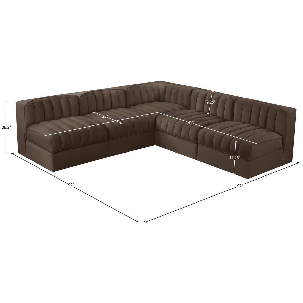 Rummi Brown Velvet Performance Fabric Upholstered 5 Piece Modular Sectional Sofa