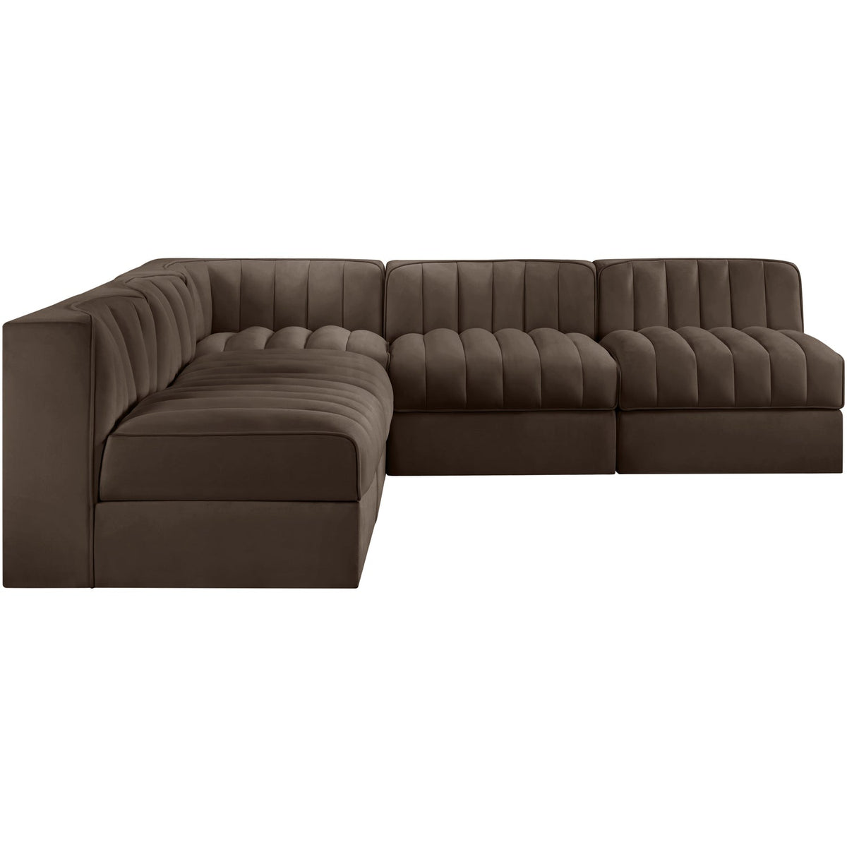 Rummi Brown Velvet Performance Fabric Upholstered 5 Piece Modular Sectional Sofa