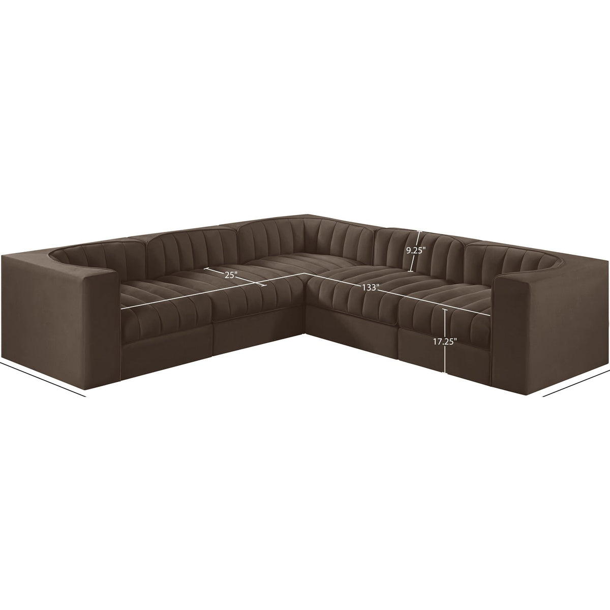 Rummi Brown Velvet Performance Fabric Upholstered 5 Piece Modular Sectional Sofa
