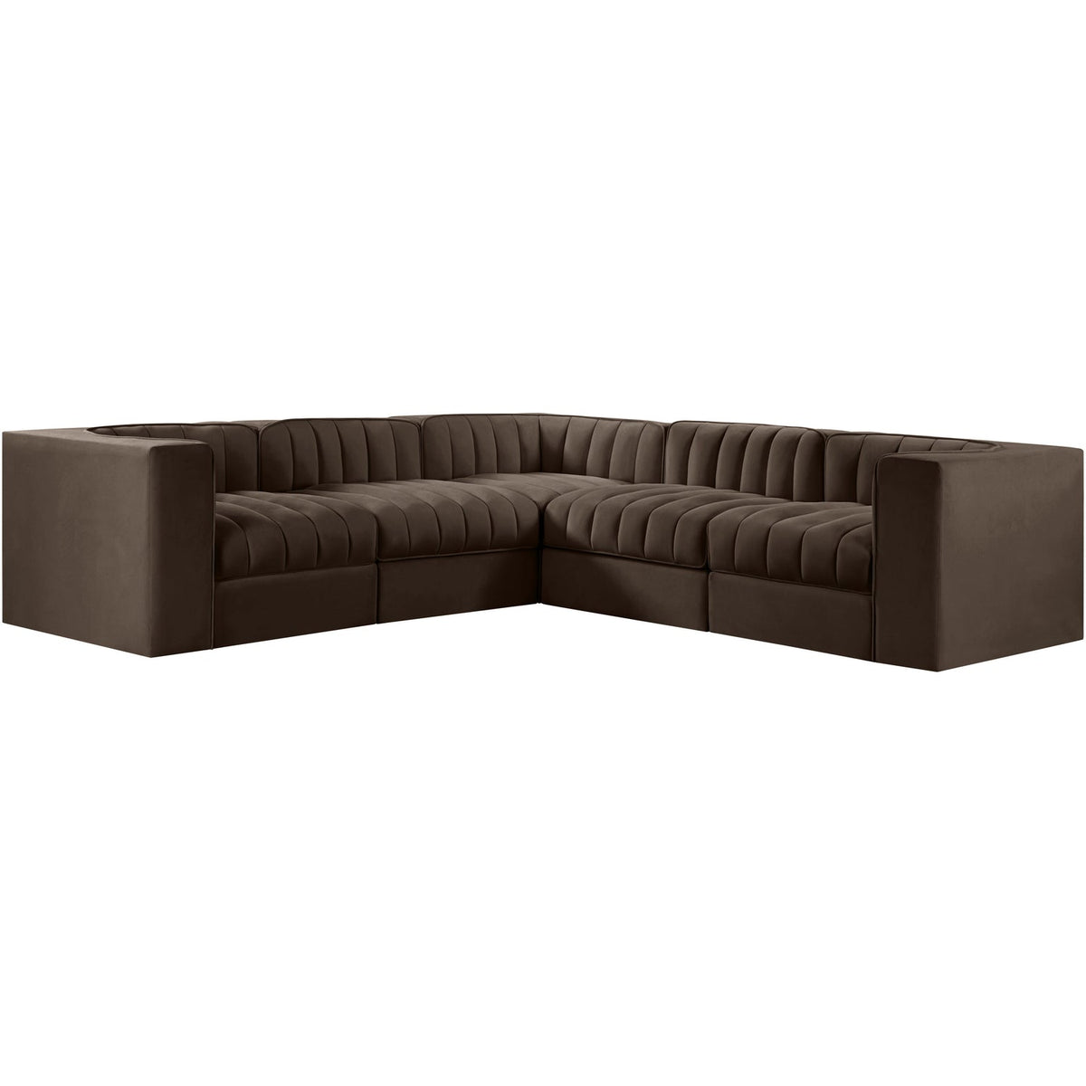 Rummi Brown Velvet Performance Fabric Upholstered 5 Piece Modular Sectional Sofa