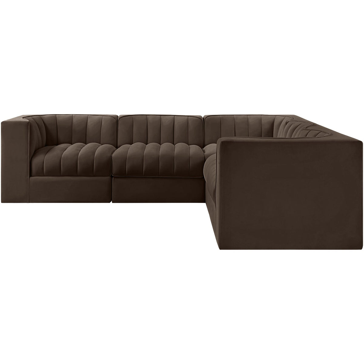 Rummi Brown Velvet Performance Fabric Upholstered 5 Piece Modular Sectional Sofa
