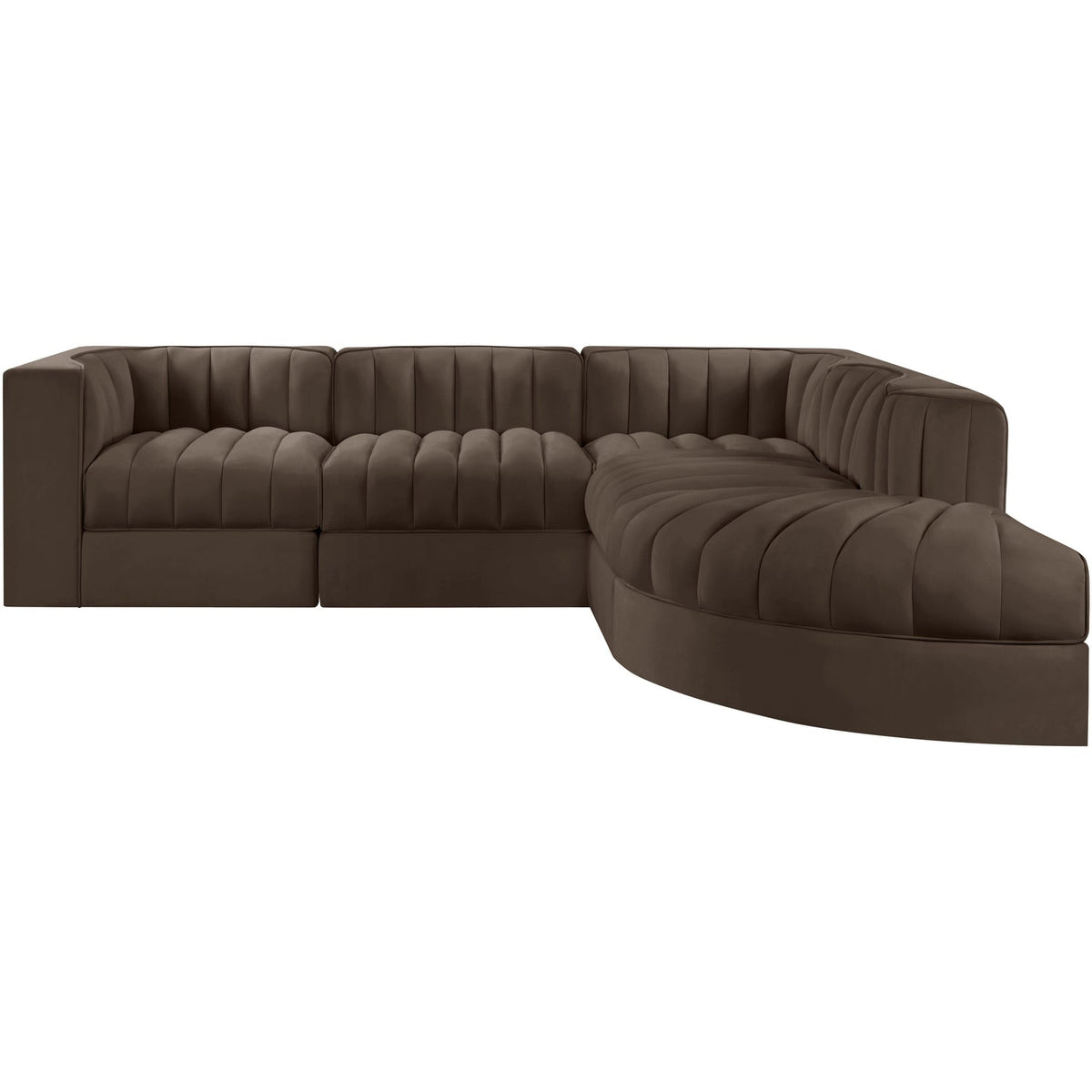 Rummi Brown Velvet Performance Fabric Upholstered 5 Piece Modular Sectional Sofa