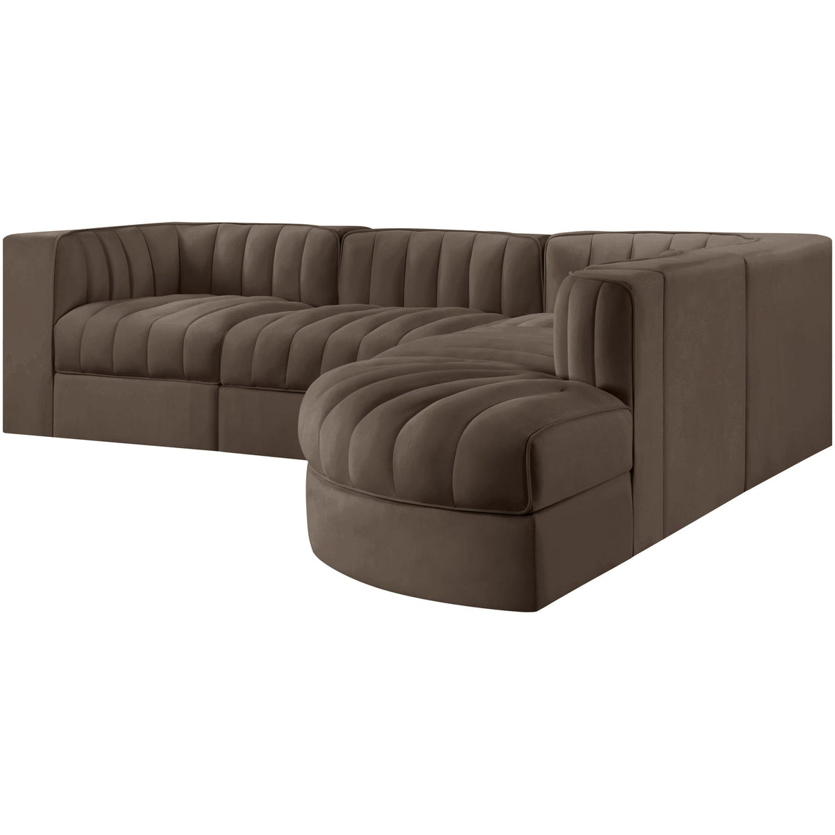 Rummi Brown Velvet Performance Fabric Upholstered 5 Piece Modular Sectional Sofa