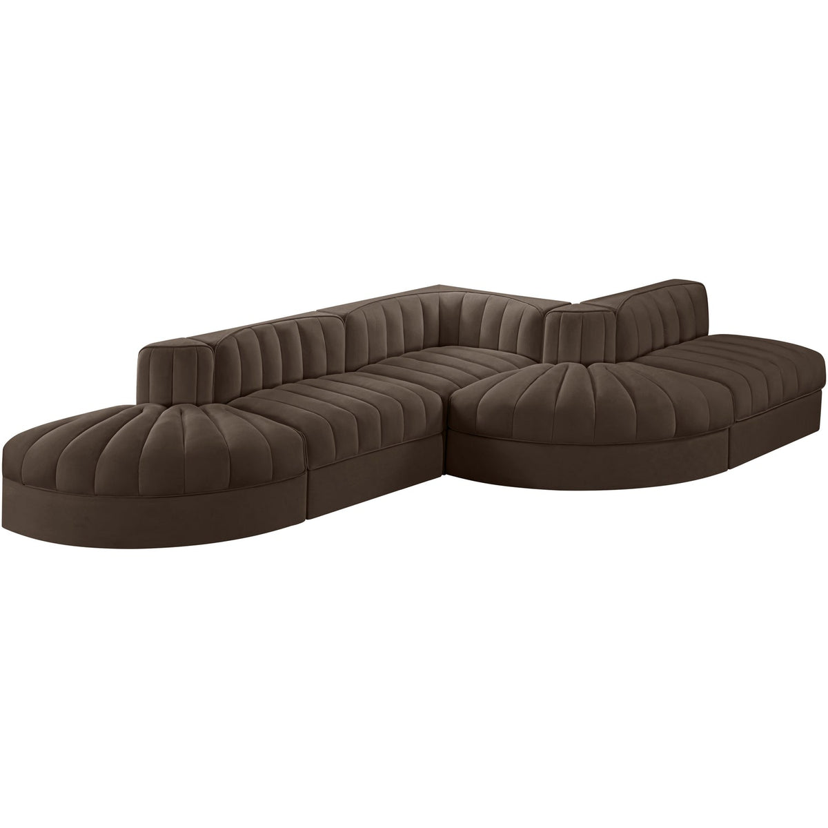 Rummi Brown Velvet Performance Fabric Upholstered 5 Piece Modular Sectional Sofa