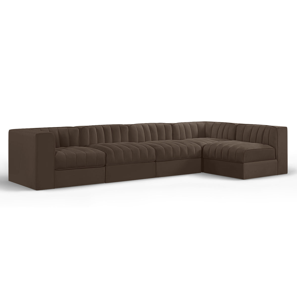 Rummi Brown Velvet Performance Fabric Upholstered 5pc. Modular Sectional in brown velvet, primary product view
