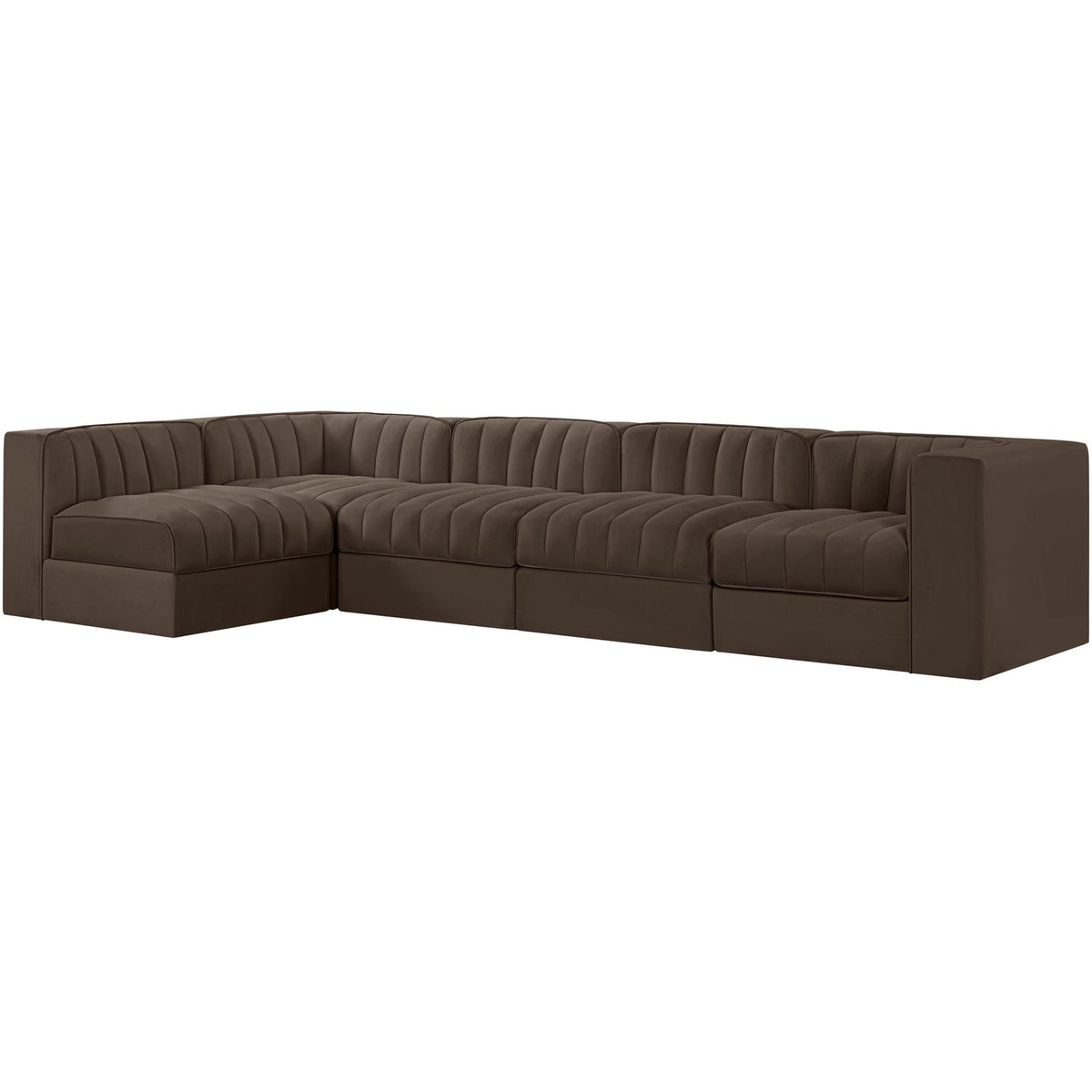 Rummi Brown Velvet Performance Fabric Upholstered 5 Piece Modular Sectional Sofa