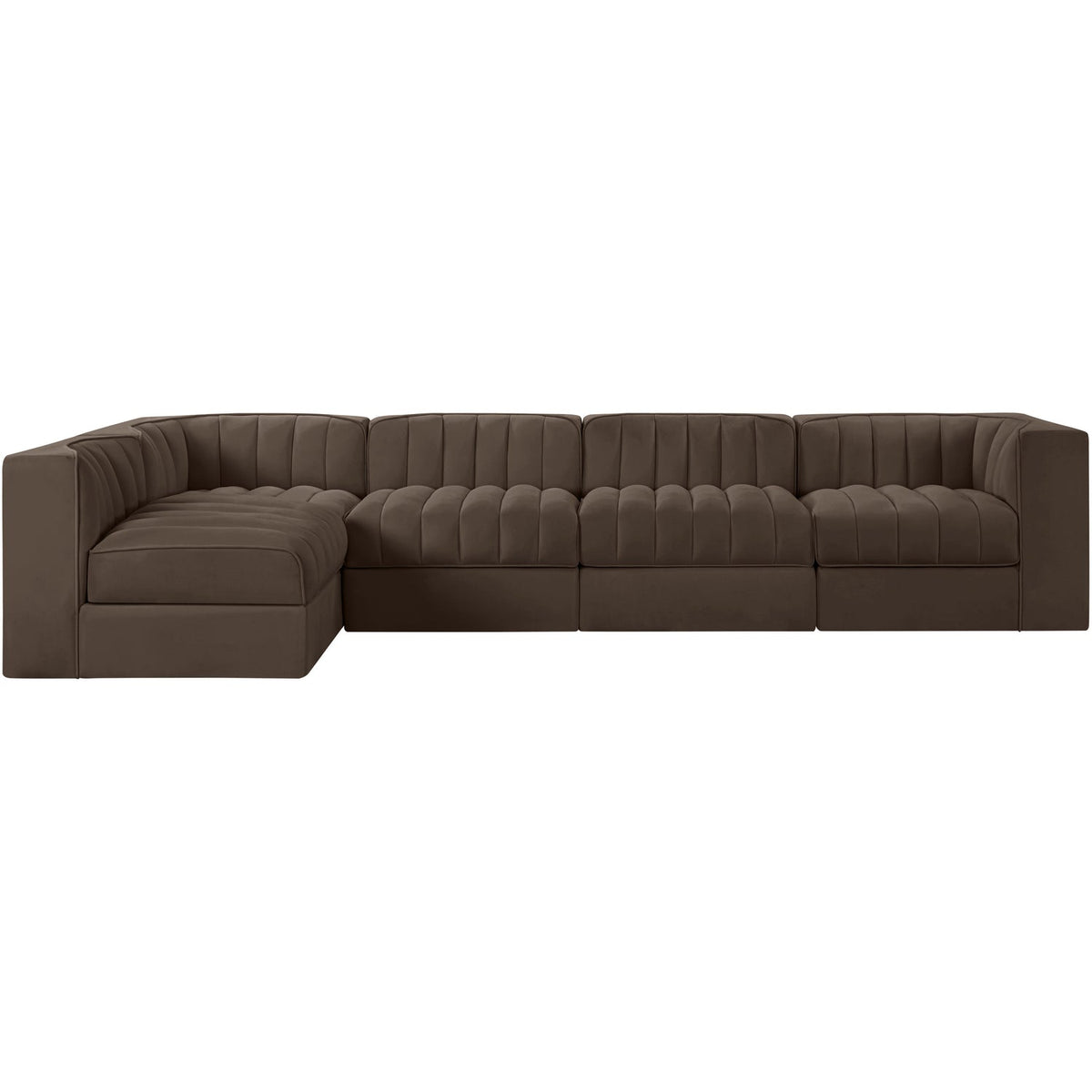 Rummi Brown Velvet Performance Fabric Upholstered 5 Piece Modular Sectional Sofa