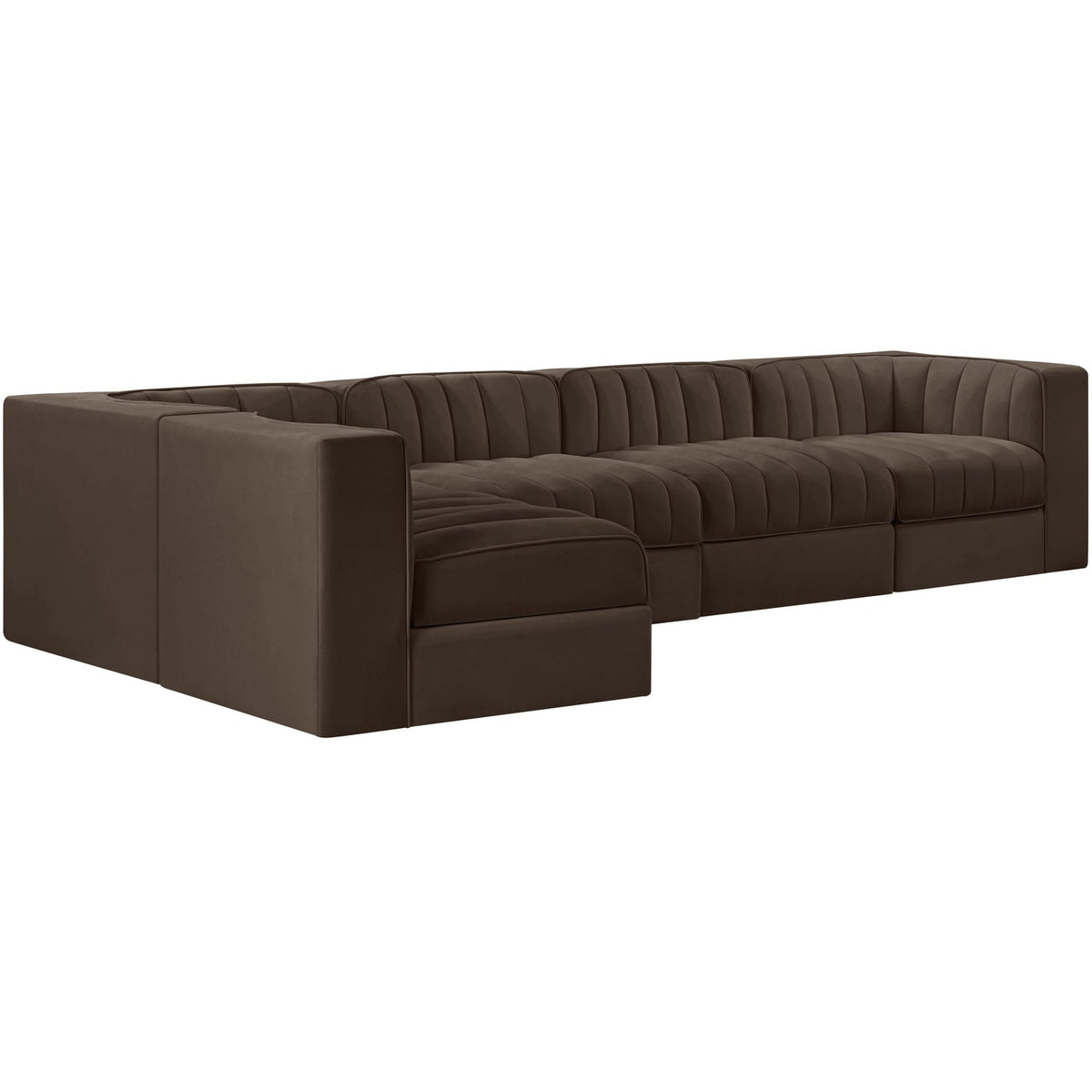 Rummi Brown Velvet Performance Fabric Upholstered 5 Piece Modular Sectional Sofa