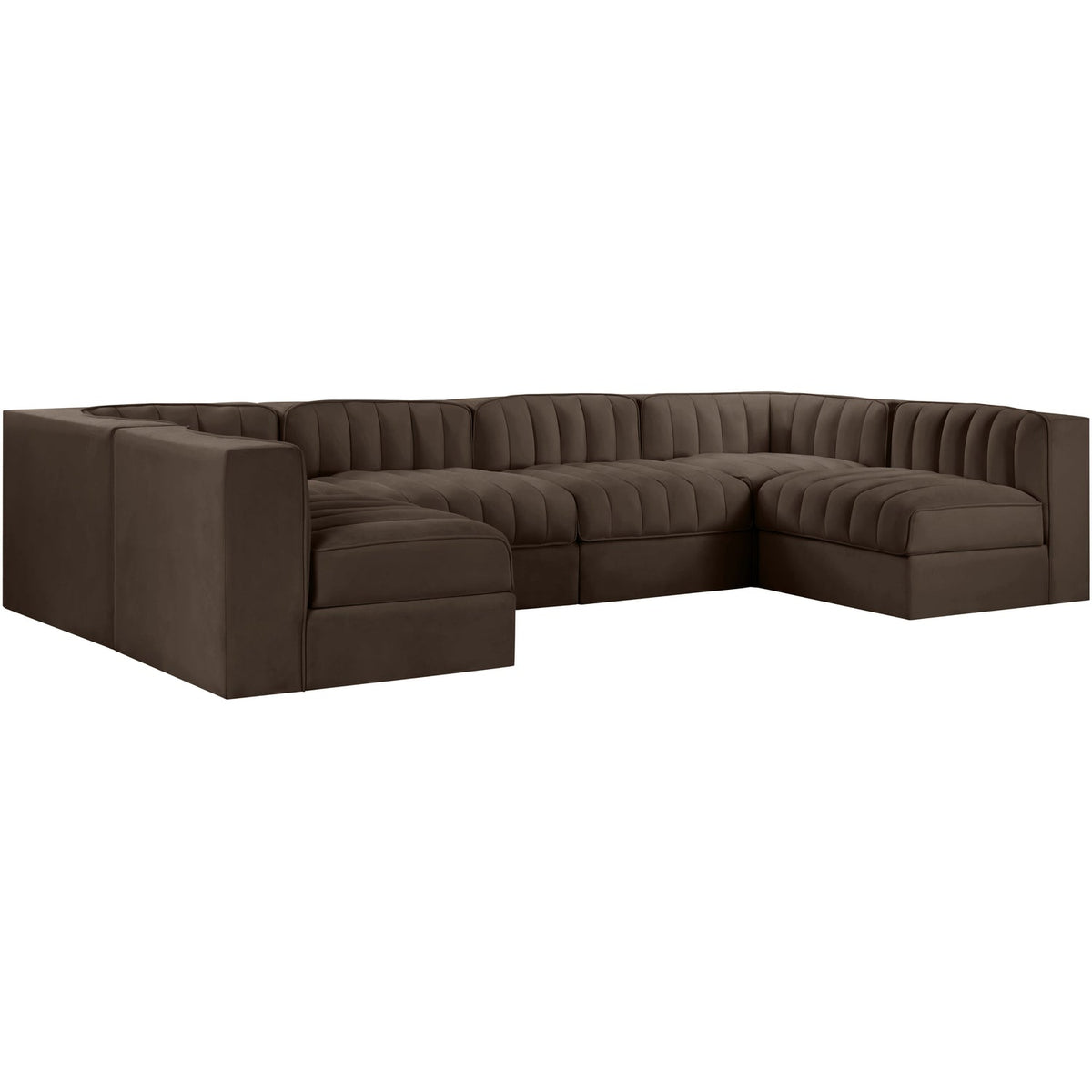 Rummi Brown Velvet Performance Fabric Upholstered 6 Piece Modular Sectional Sofa