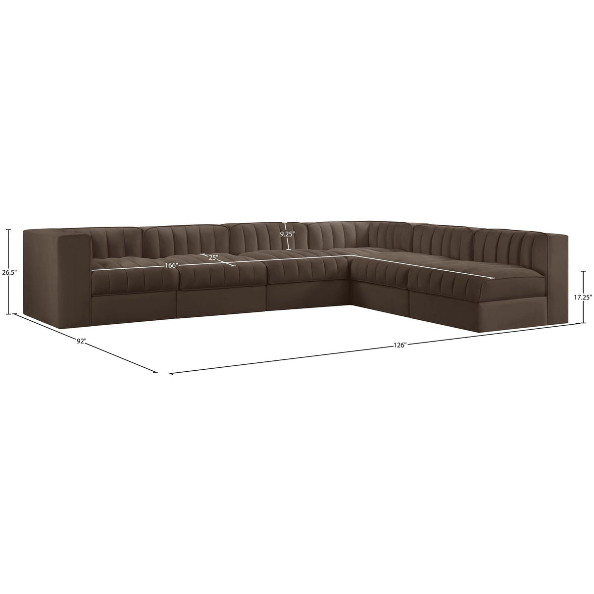 Rummi Brown Velvet Performance Fabric Upholstered 6 Piece Modular Sectional Sofa
