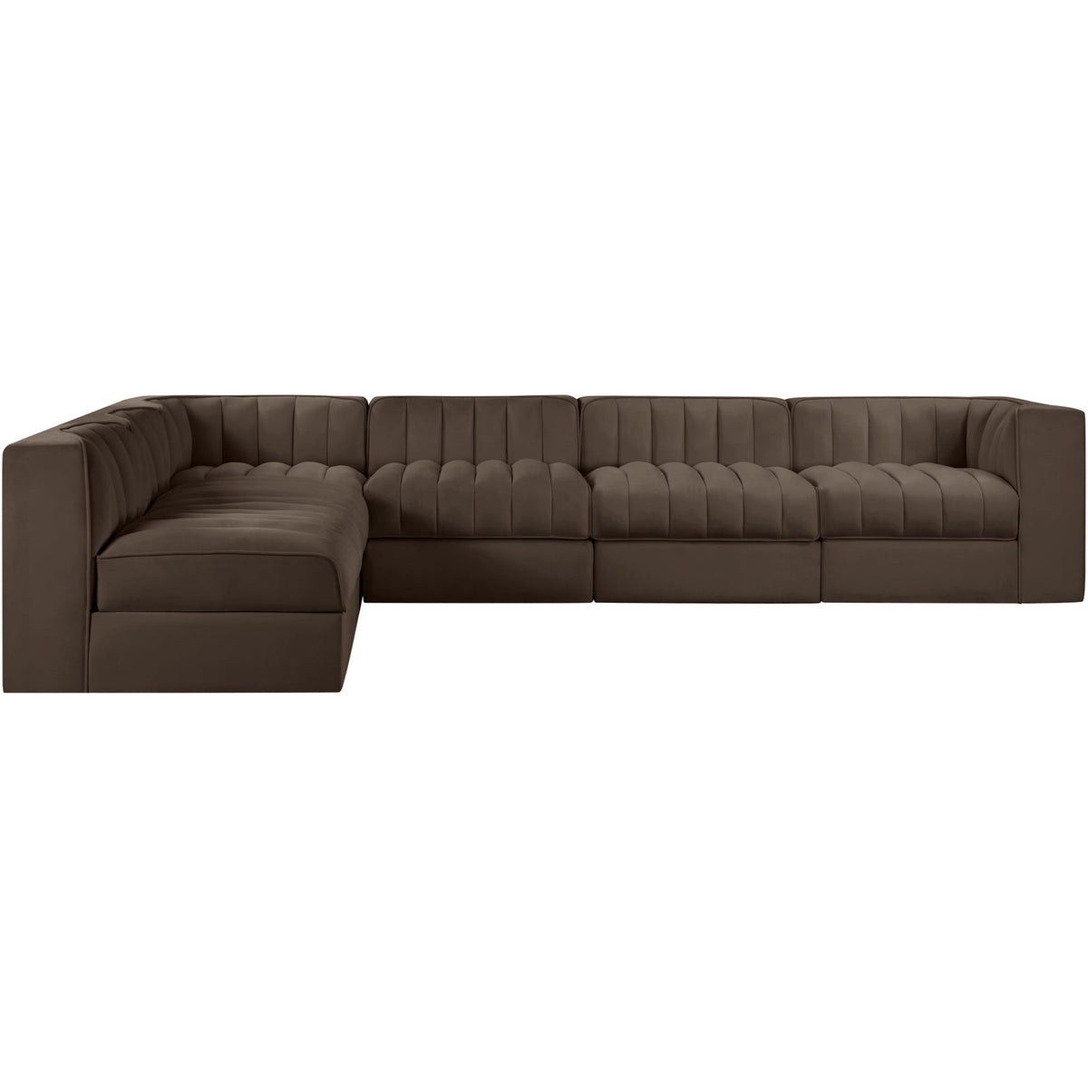 Rummi Brown Velvet Performance Fabric Upholstered 6 Piece Modular Sectional Sofa