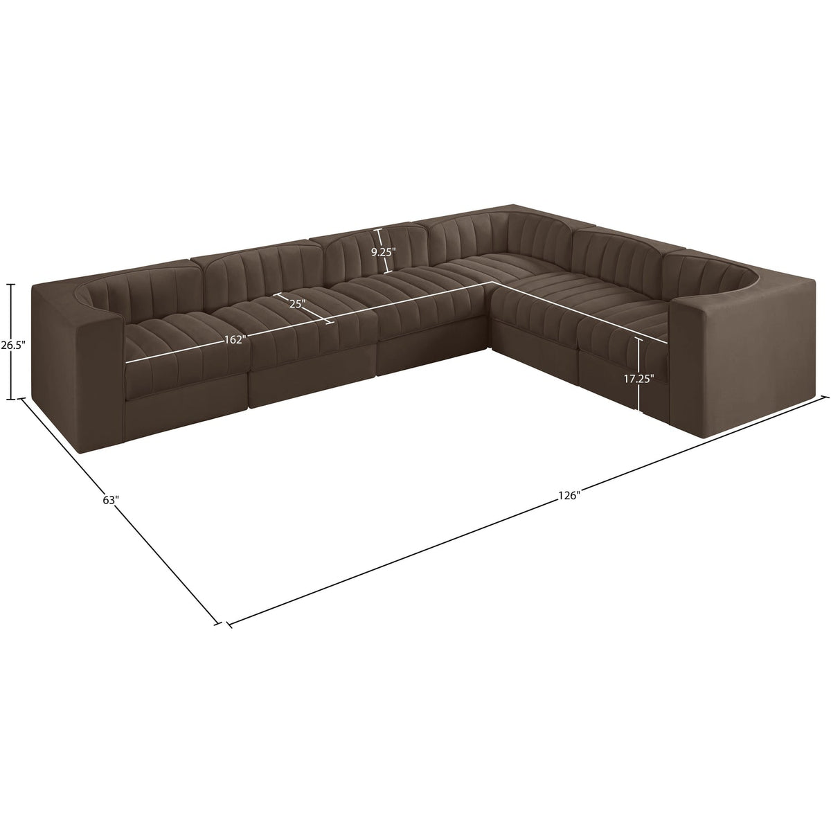 Rummi Brown Velvet Performance Fabric Upholstered 6 Piece Modular Sectional Sofa