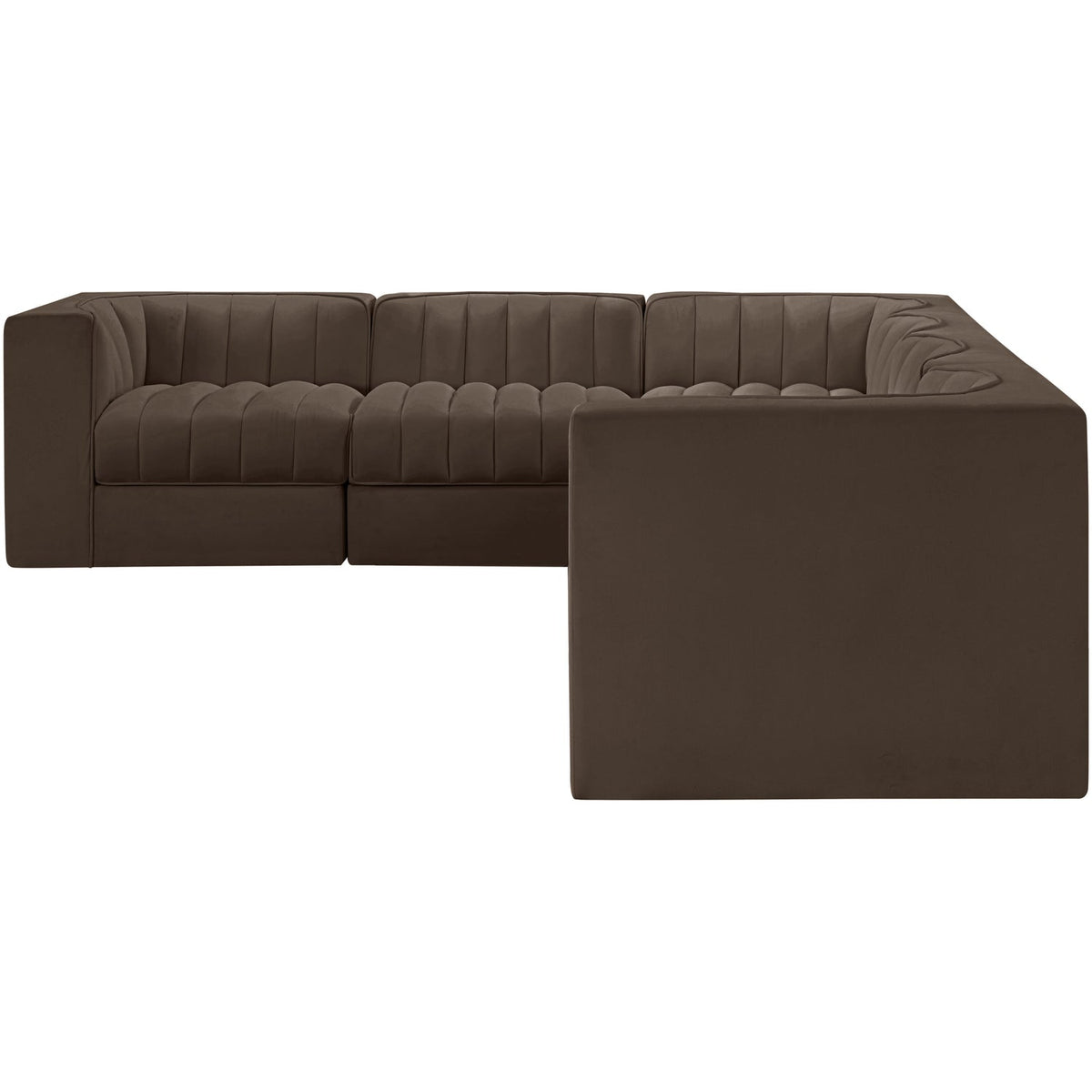Rummi Brown Velvet Performance Fabric Upholstered 6 Piece Modular Sectional Sofa