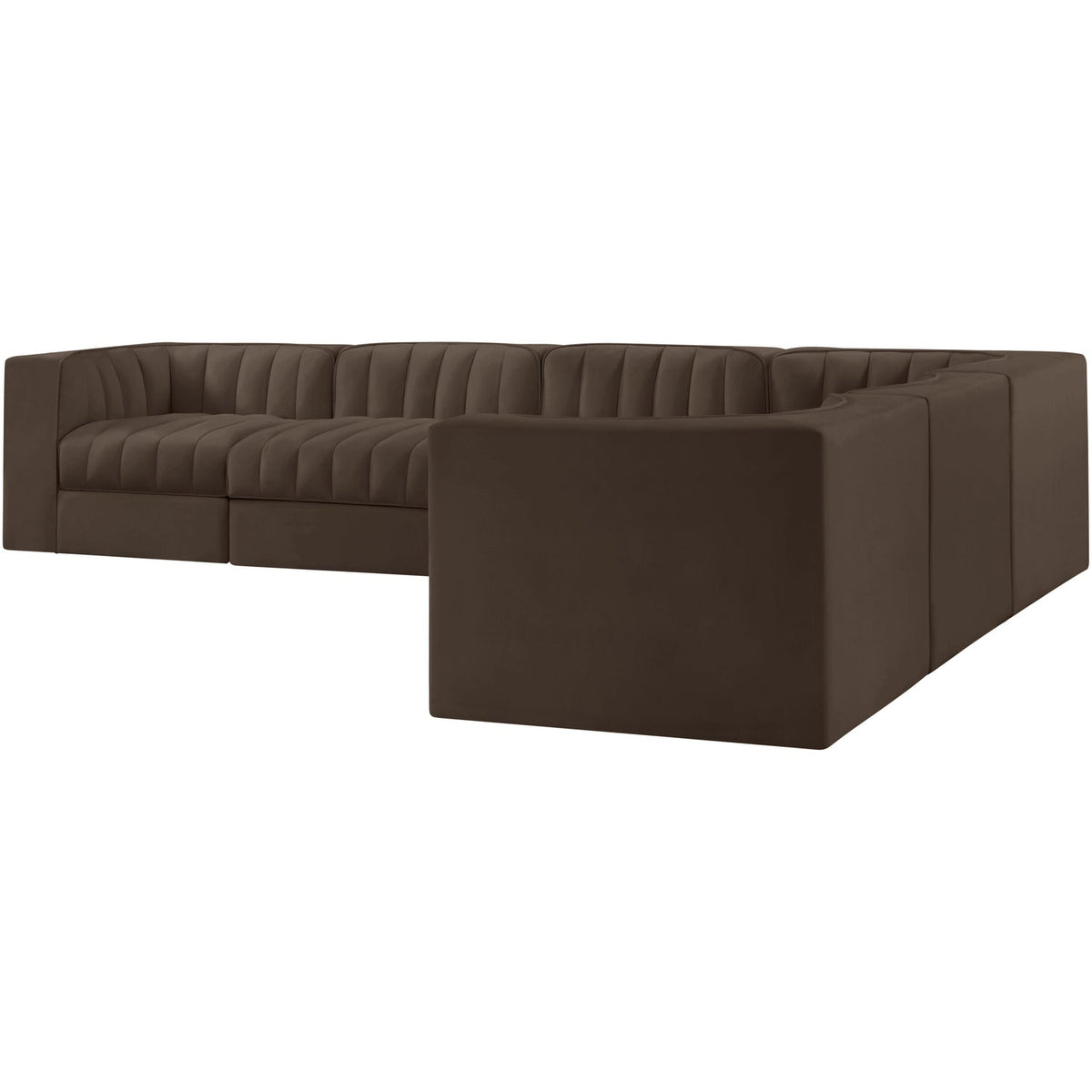Rummi Brown Velvet Performance Fabric Upholstered 6 Piece Modular Sectional Sofa