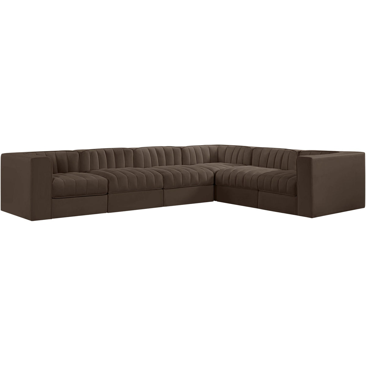Rummi Brown Velvet Performance Fabric Upholstered 6 Piece Modular Sectional Sofa
