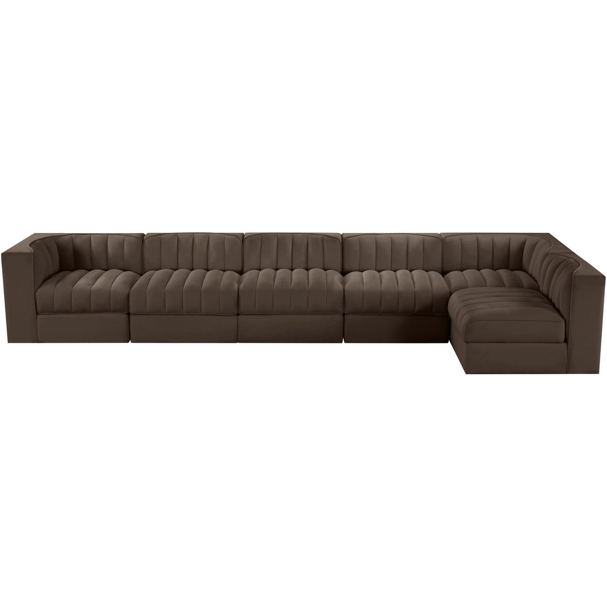 Rummi Brown Velvet Performance Fabric Upholstered 6 Piece Modular Sectional Sofa