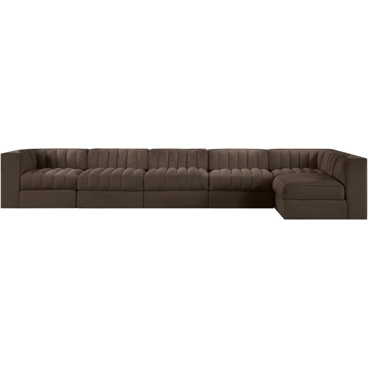 Rummi Brown Velvet Performance Fabric Upholstered 6 Piece Modular Sectional Sofa