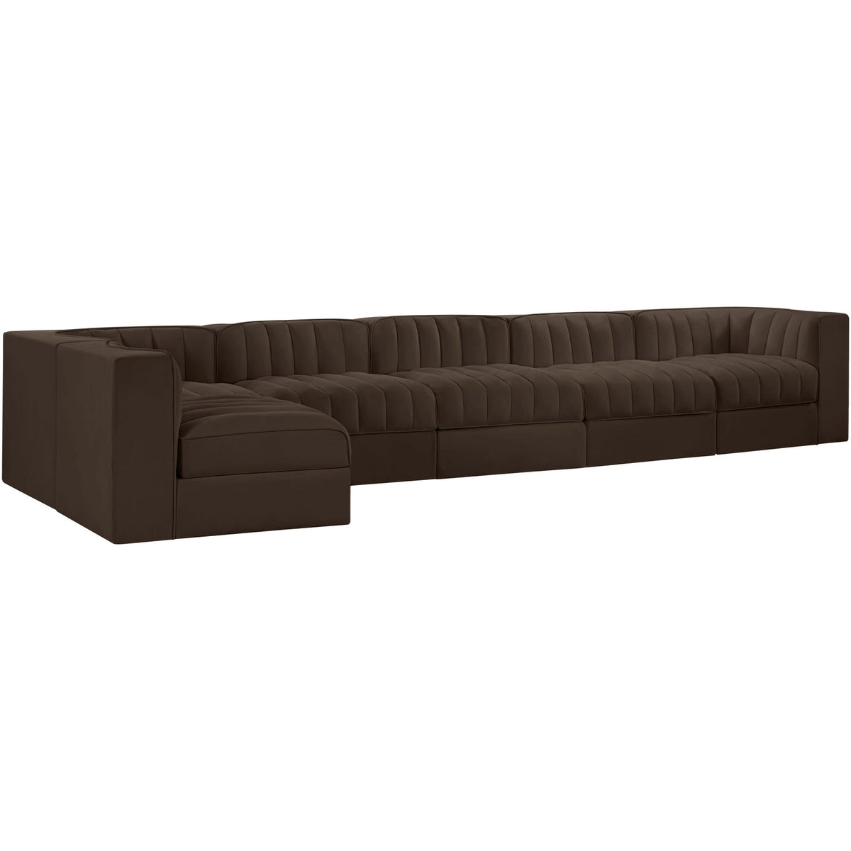Rummi Brown Velvet Performance Fabric Upholstered 6 Piece Modular Sectional Sofa