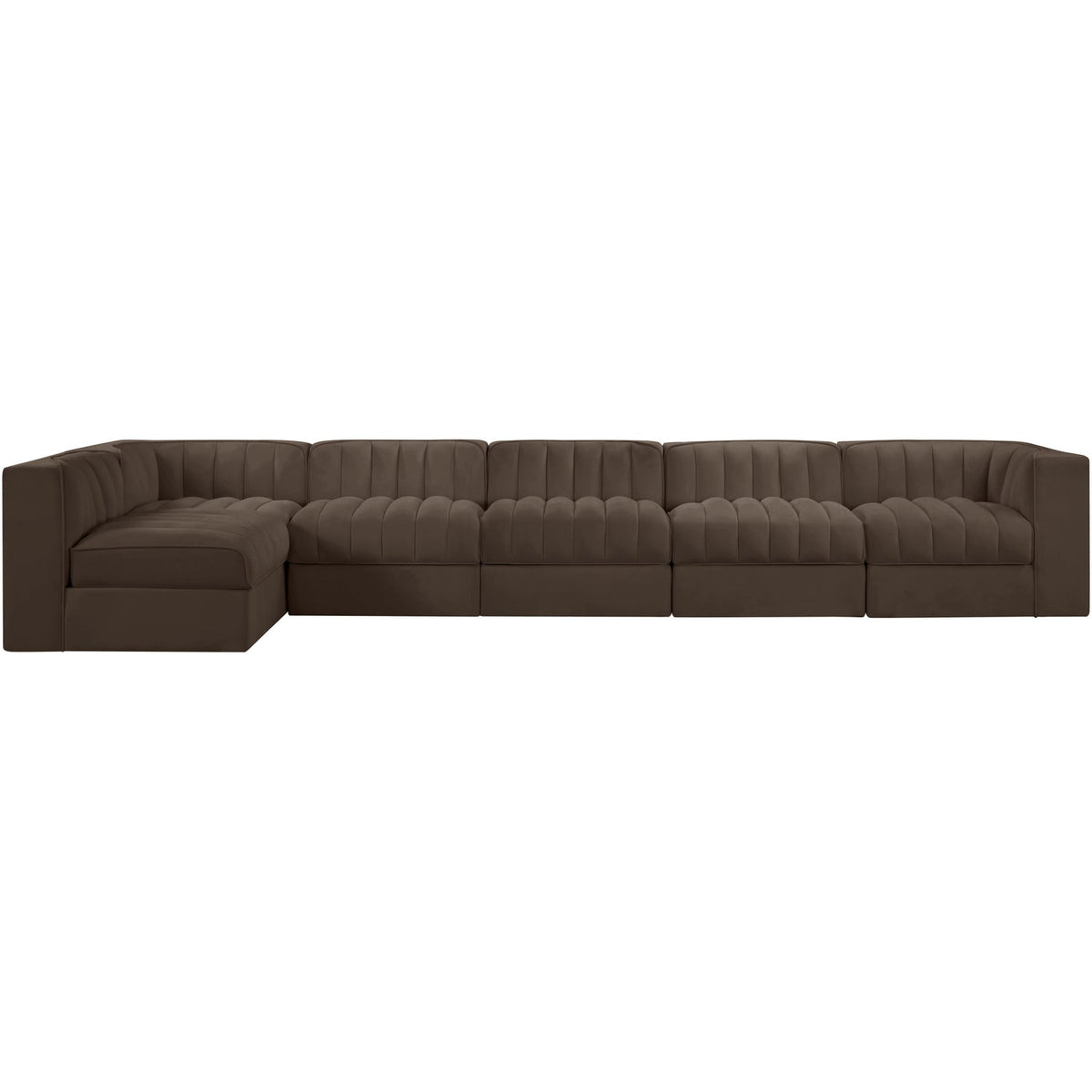 Rummi Brown Velvet Performance Fabric Upholstered 6 Piece Modular Sectional Sofa