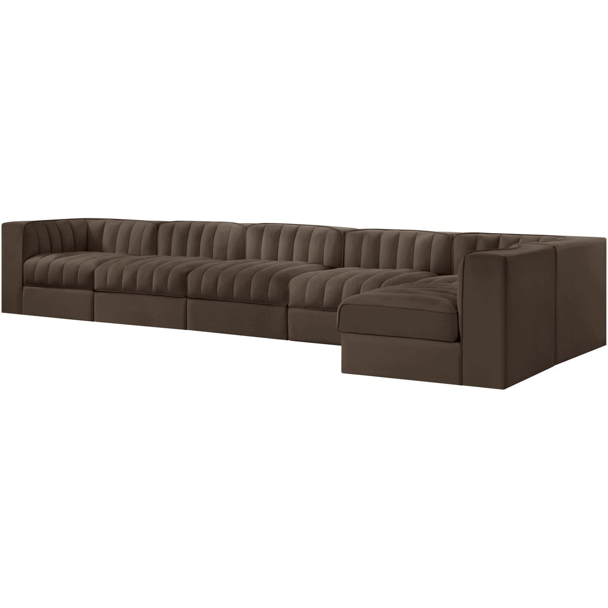 Rummi Brown Velvet Performance Fabric Upholstered 6 Piece Modular Sectional Sofa