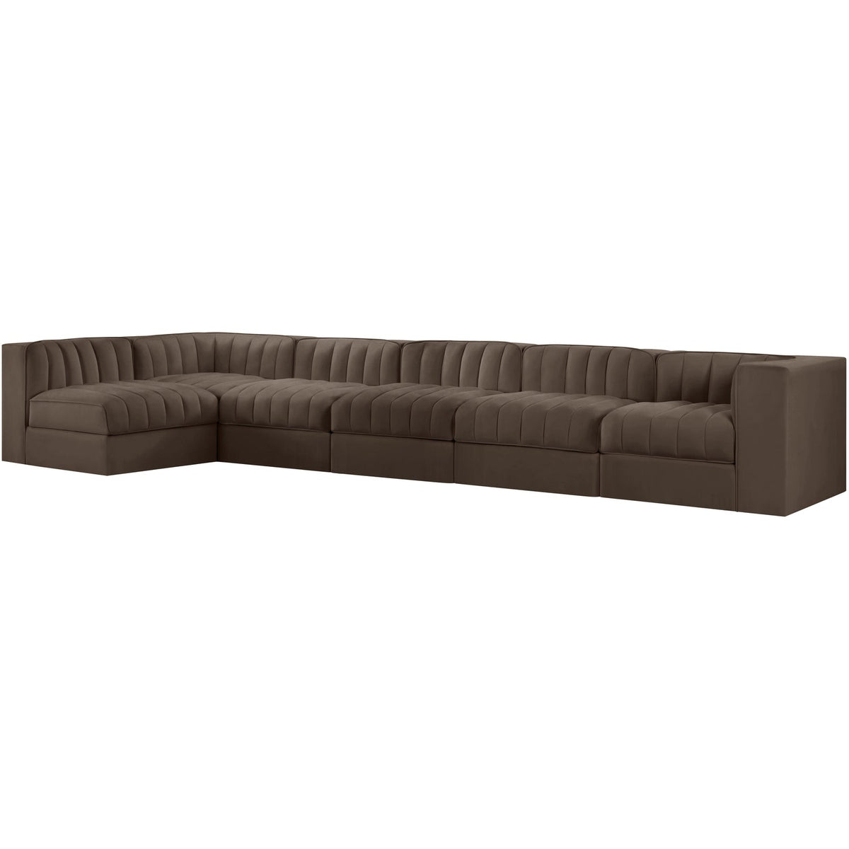 Rummi Brown Velvet Performance Fabric Upholstered 6 Piece Modular Sectional Sofa