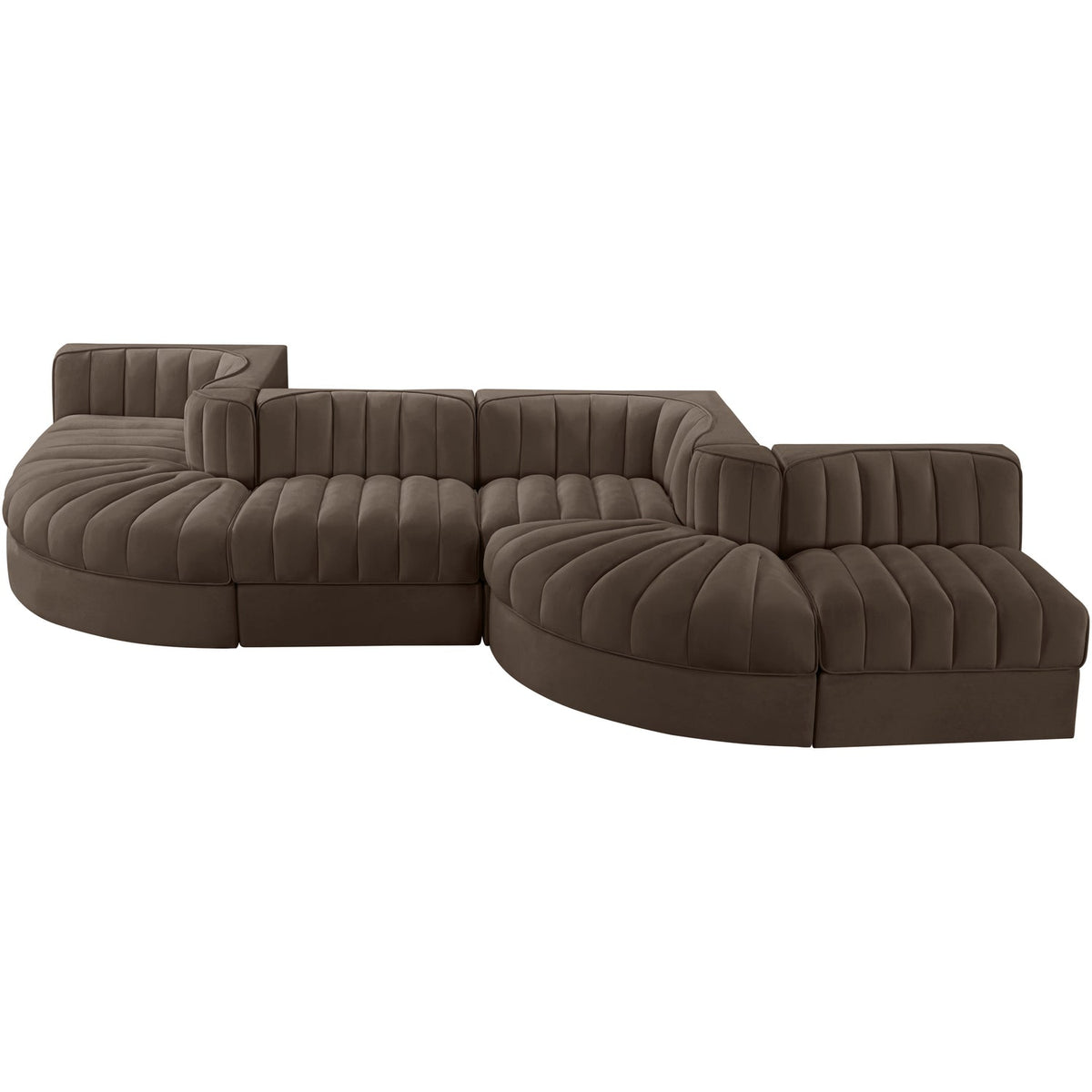 Rummi Brown Velvet Performance Fabric Upholstered 6 Piece Modular Sectional Sofa