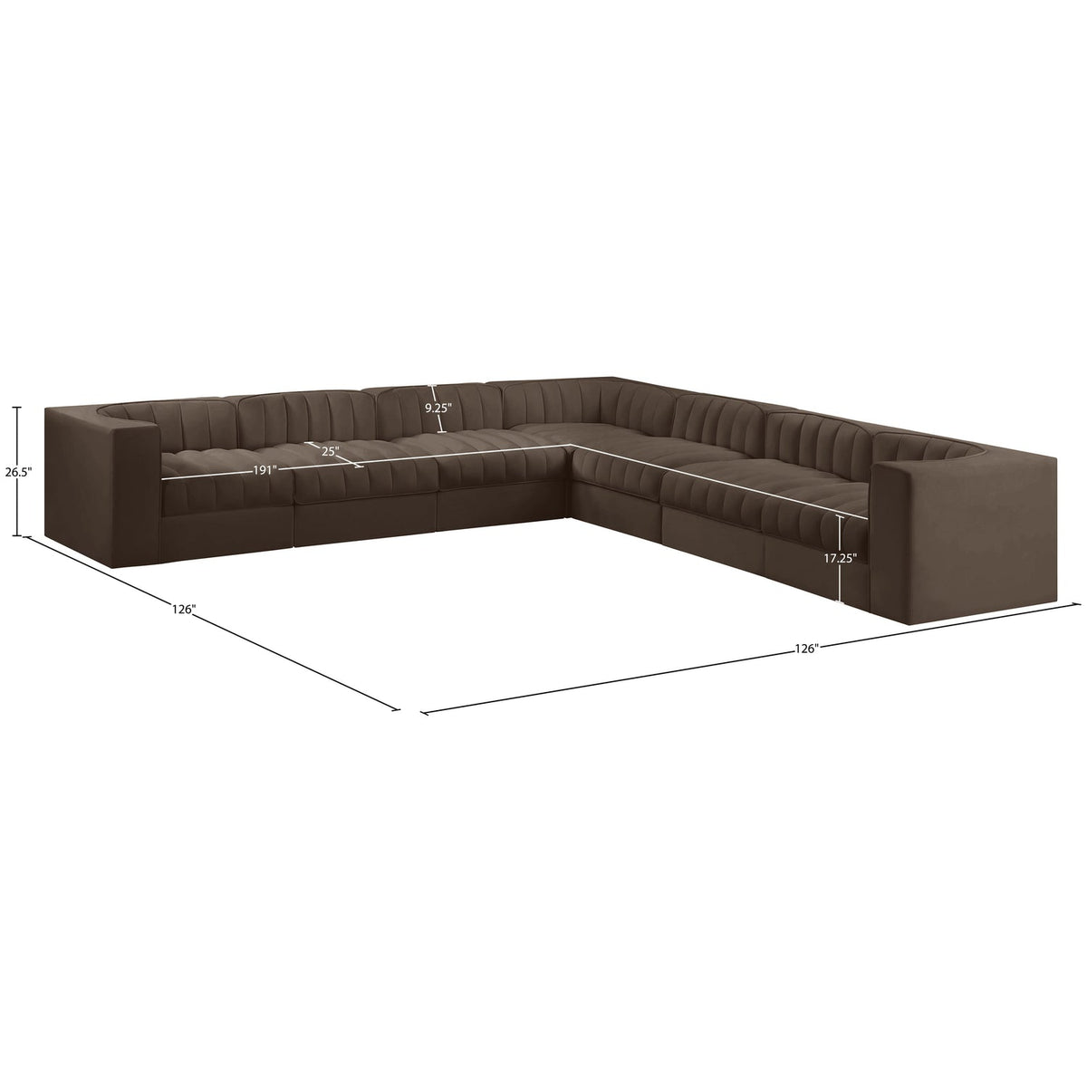 Rummi Brown Velvet Performance Fabric Upholstered 7 Piece Modular Sectional Sofa
