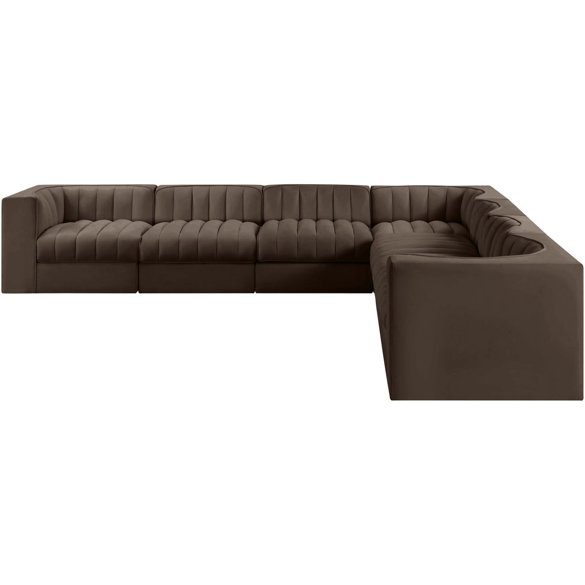 Rummi Brown Velvet Performance Fabric Upholstered 7 Piece Modular Sectional Sofa