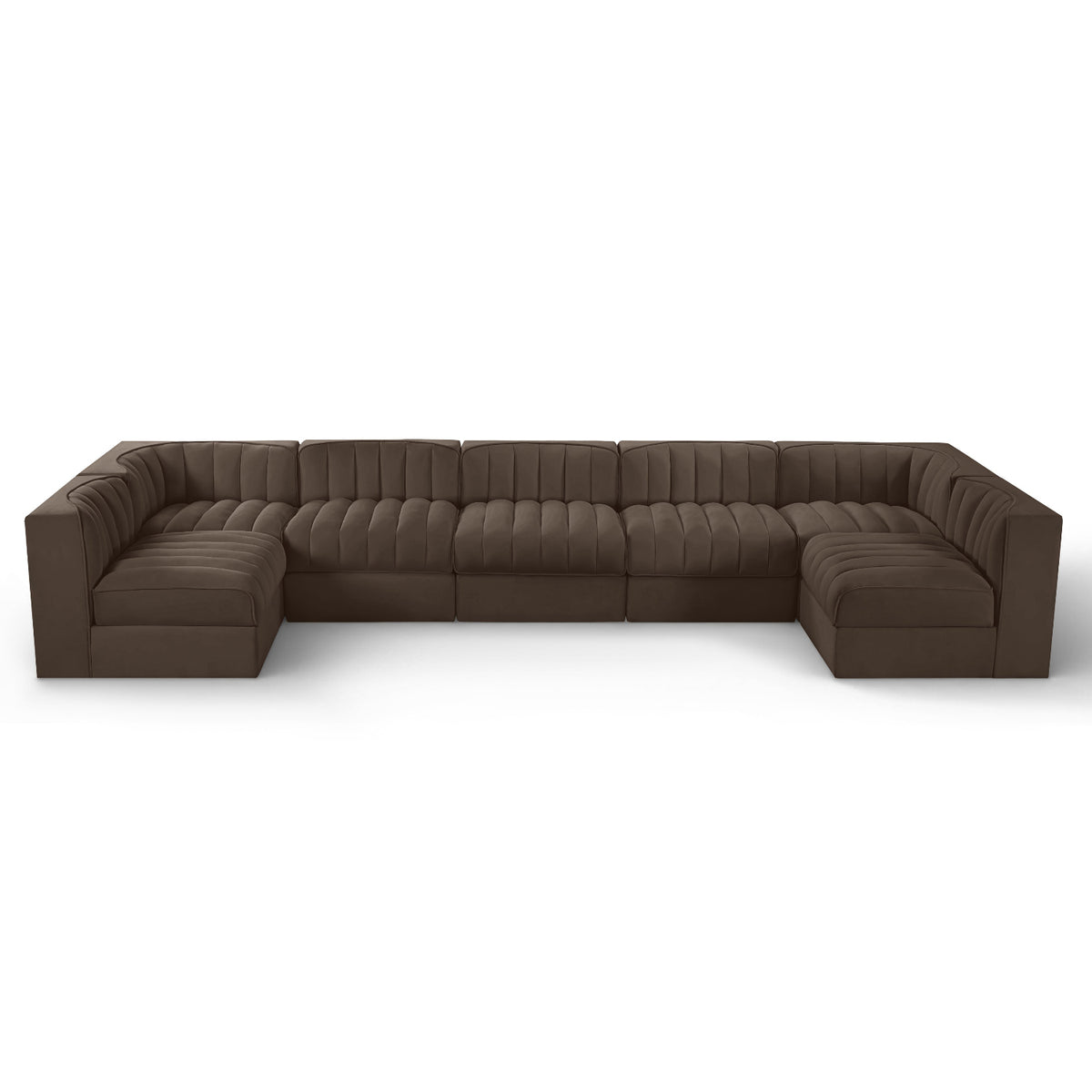 Rummi Brown Velvet Performance Fabric Upholstered 7pc. Modular Sectional in brown velvet, primary product view