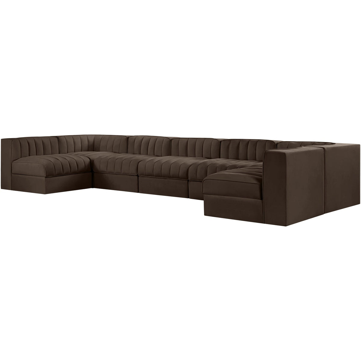 Rummi Brown Velvet Performance Fabric Upholstered 7 Piece Modular Sectional Sofa