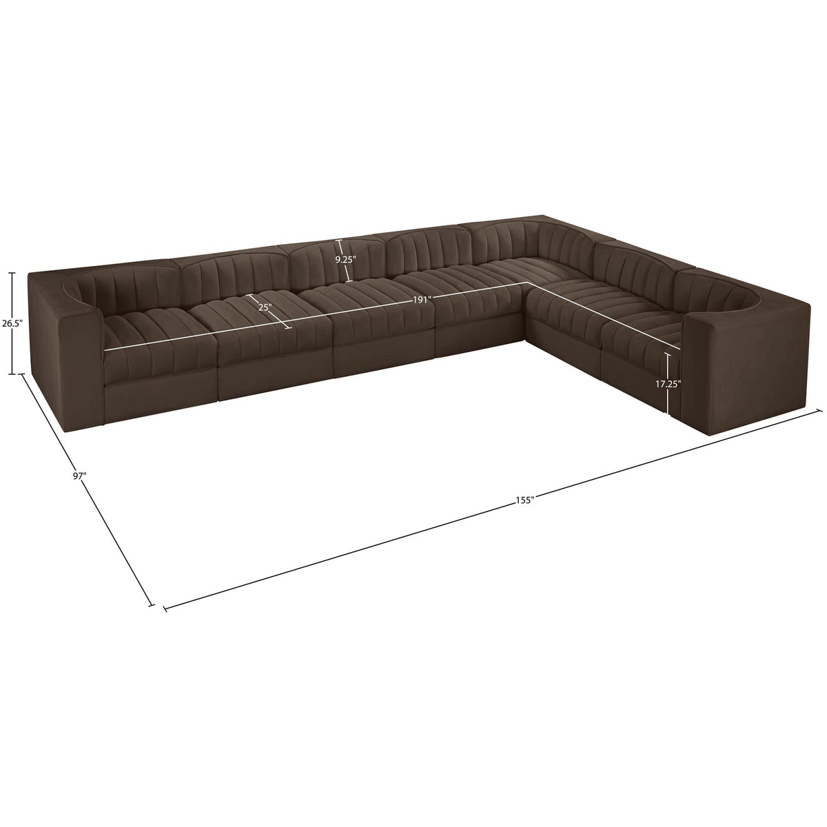 Rummi Brown Velvet Performance Fabric Upholstered 7 Piece Modular Sectional Sofa