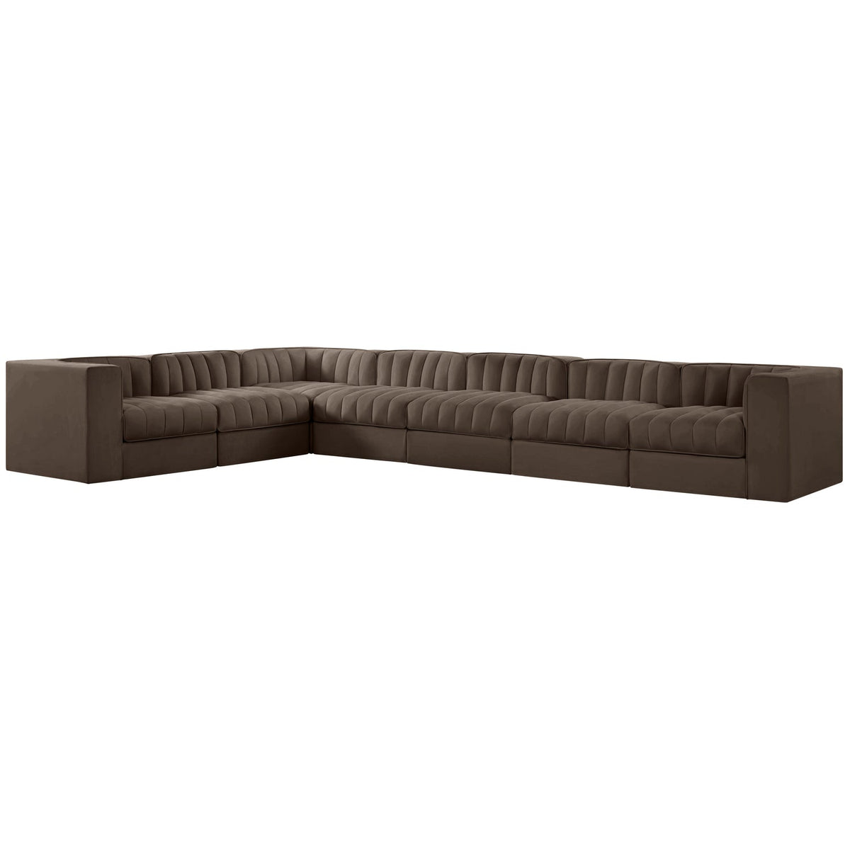 Rummi Brown Velvet Performance Fabric Upholstered 7 Piece Modular Sectional Sofa