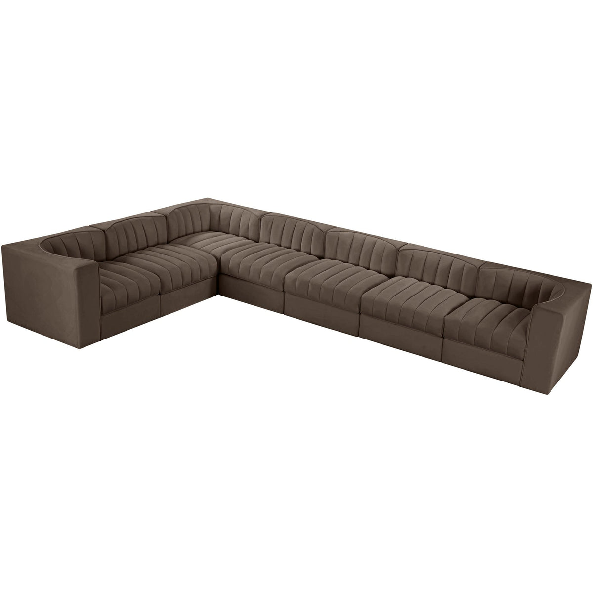 Rummi Brown Velvet Performance Fabric Upholstered 7 Piece Modular Sectional Sofa