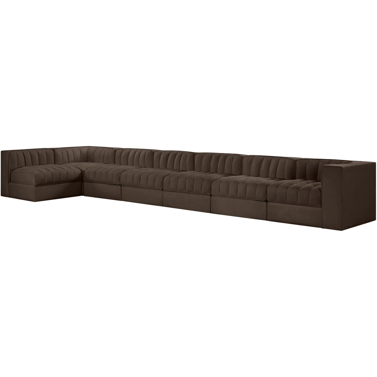 Rummi Brown Velvet Performance Fabric Upholstered 7 Piece Modular Sectional Sofa