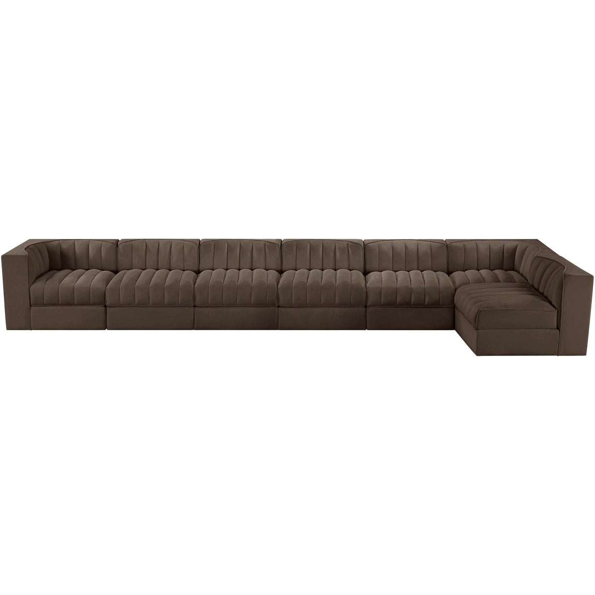 Rummi Brown Velvet Performance Fabric Upholstered 7 Piece Modular Sectional Sofa